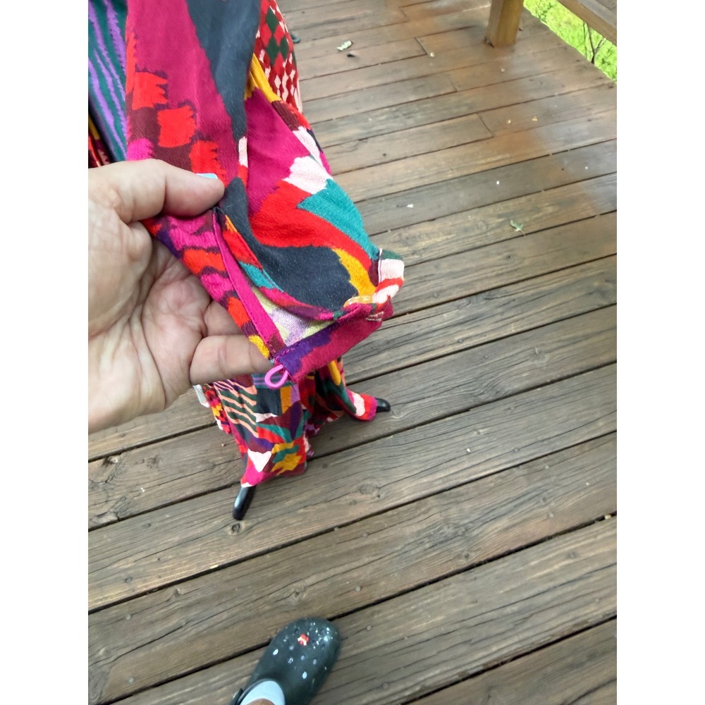 Farm Rio Mixed Abstract Print Maxi Dress V-Neck Long Sleeve Multi-Color Large - Picture 6 of 16
